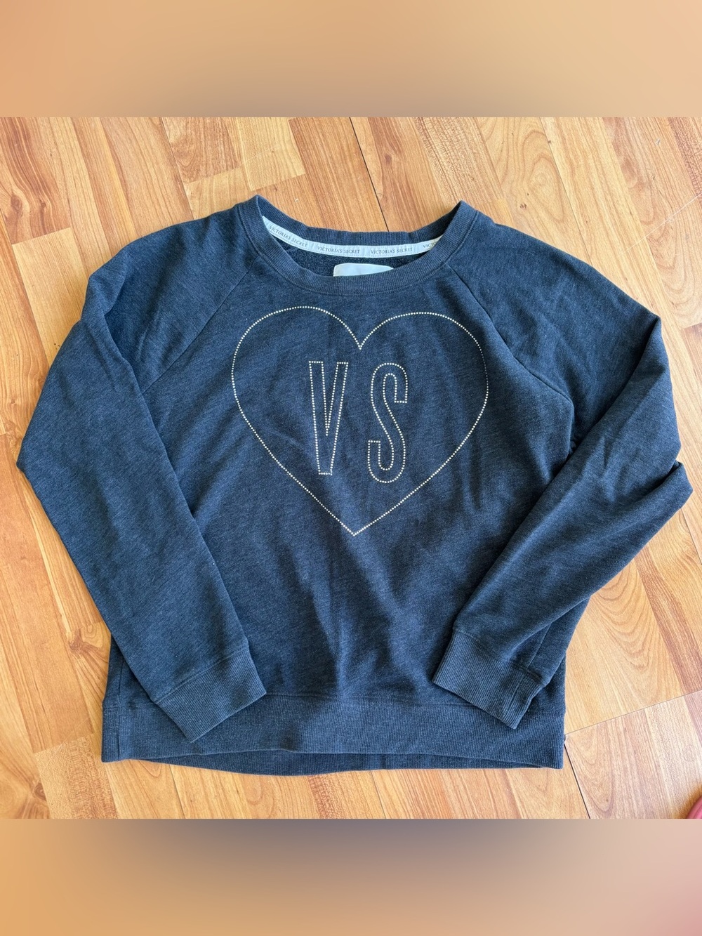 Victoria's Secret Dark Charcoal Crewneck Sweater with Heart VS Logo